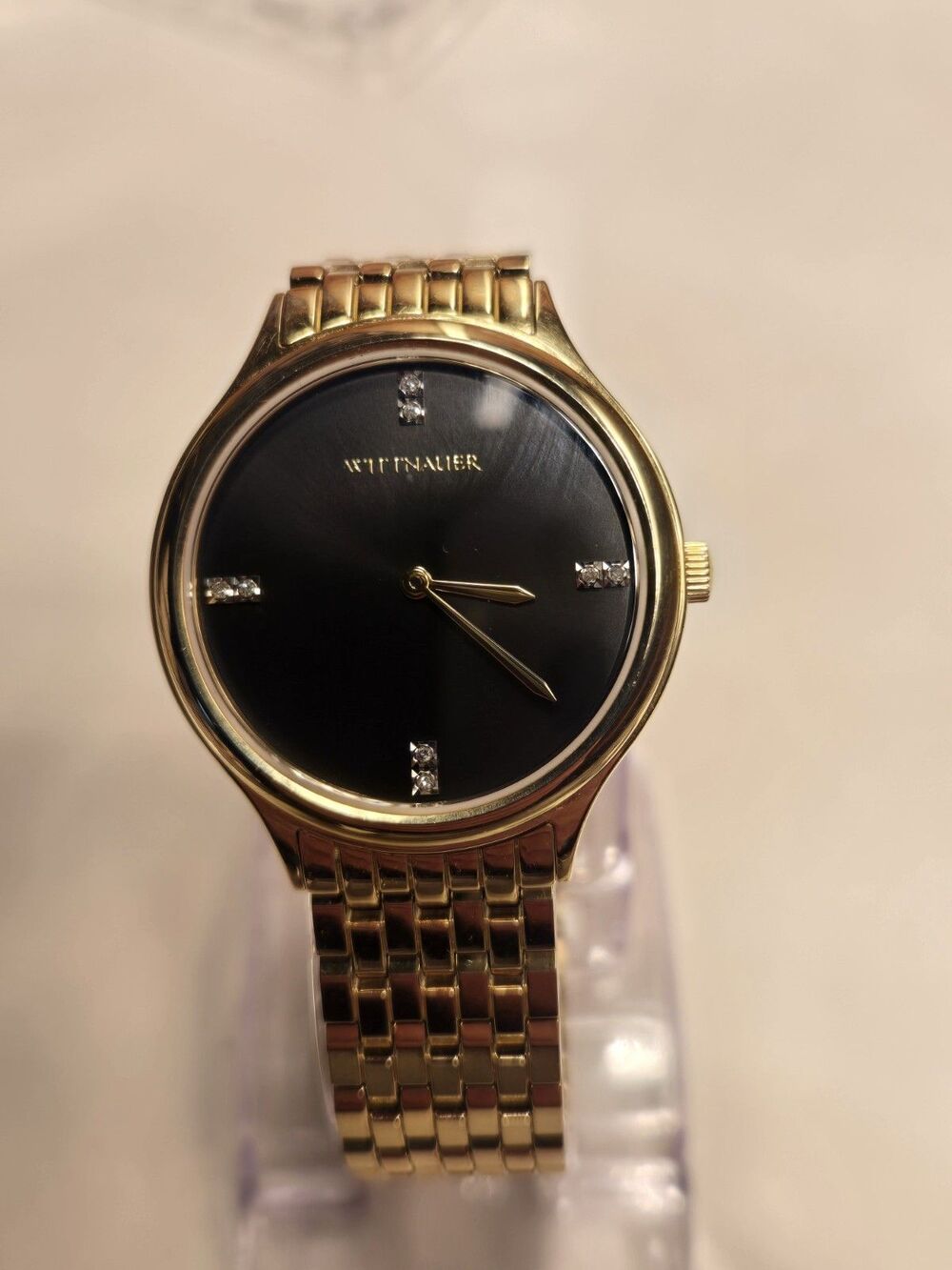 Wittnauer Black Tie Men's 34mm Gold Tone Stainless Steel Watch WN3074. 7.25"